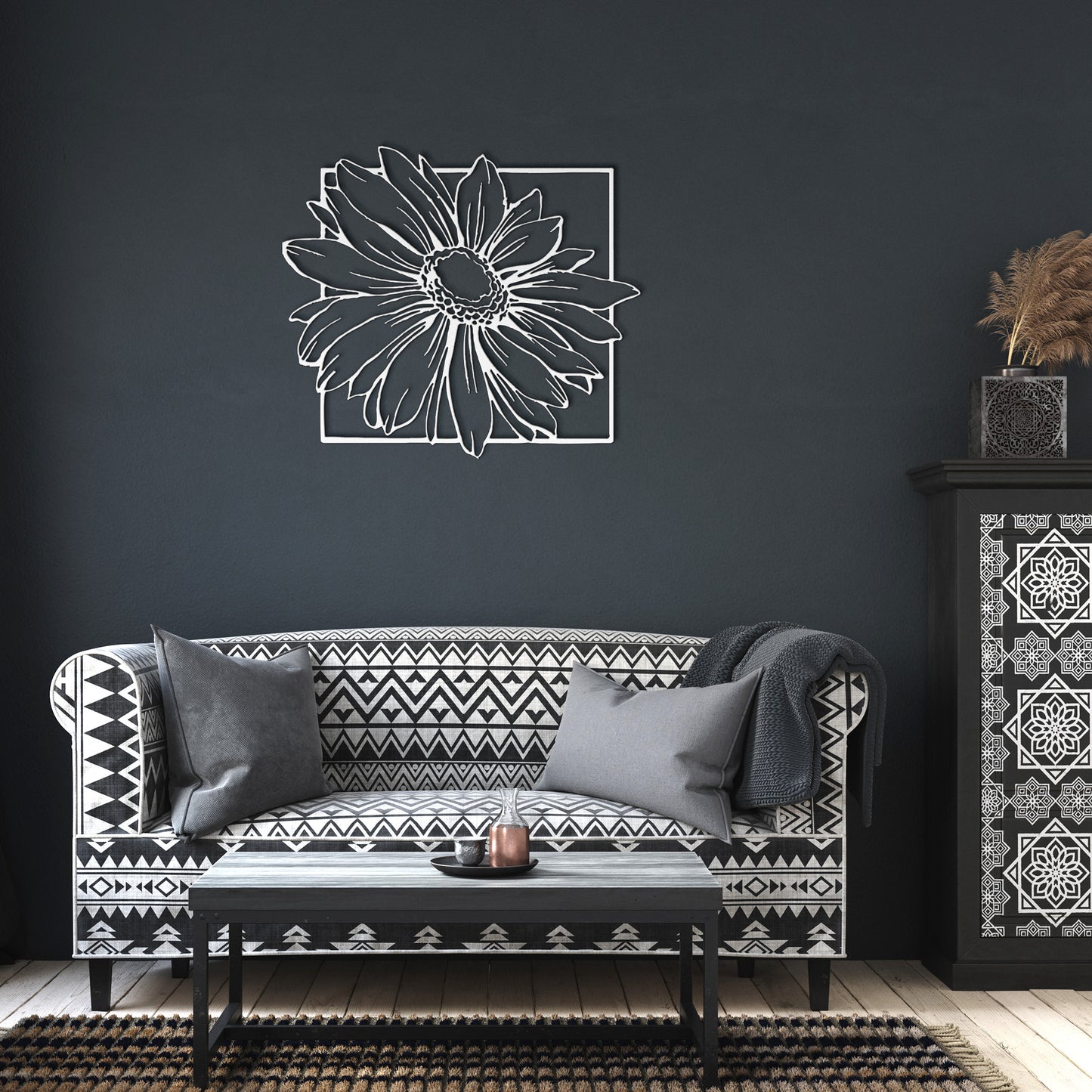 Framed metal Daisy flower wall art