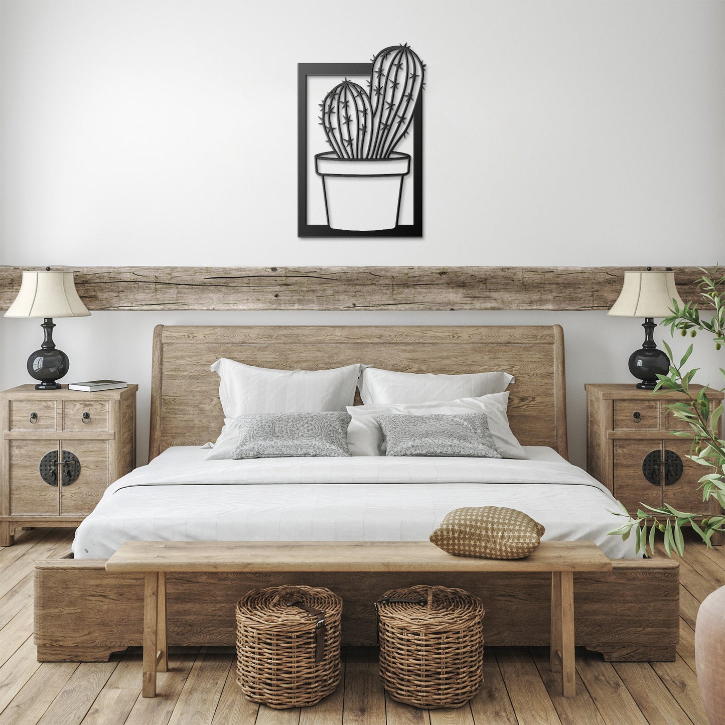 Framed metal cactus wall art