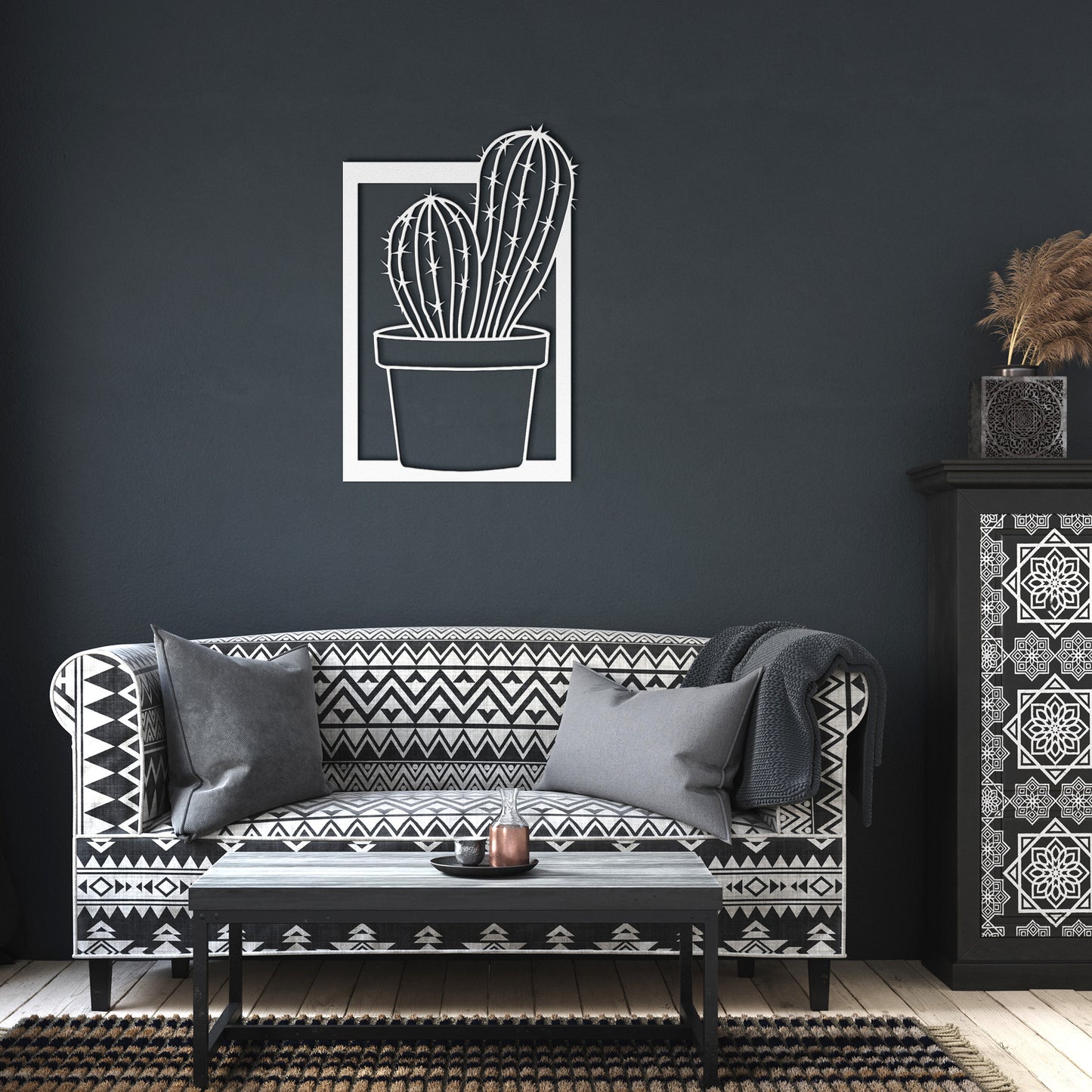 Framed metal cactus wall art