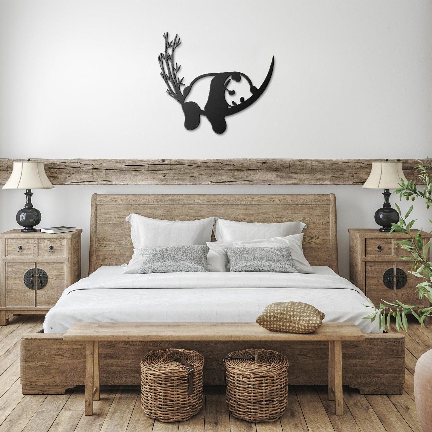 Metal Panda and Bamboo wall art