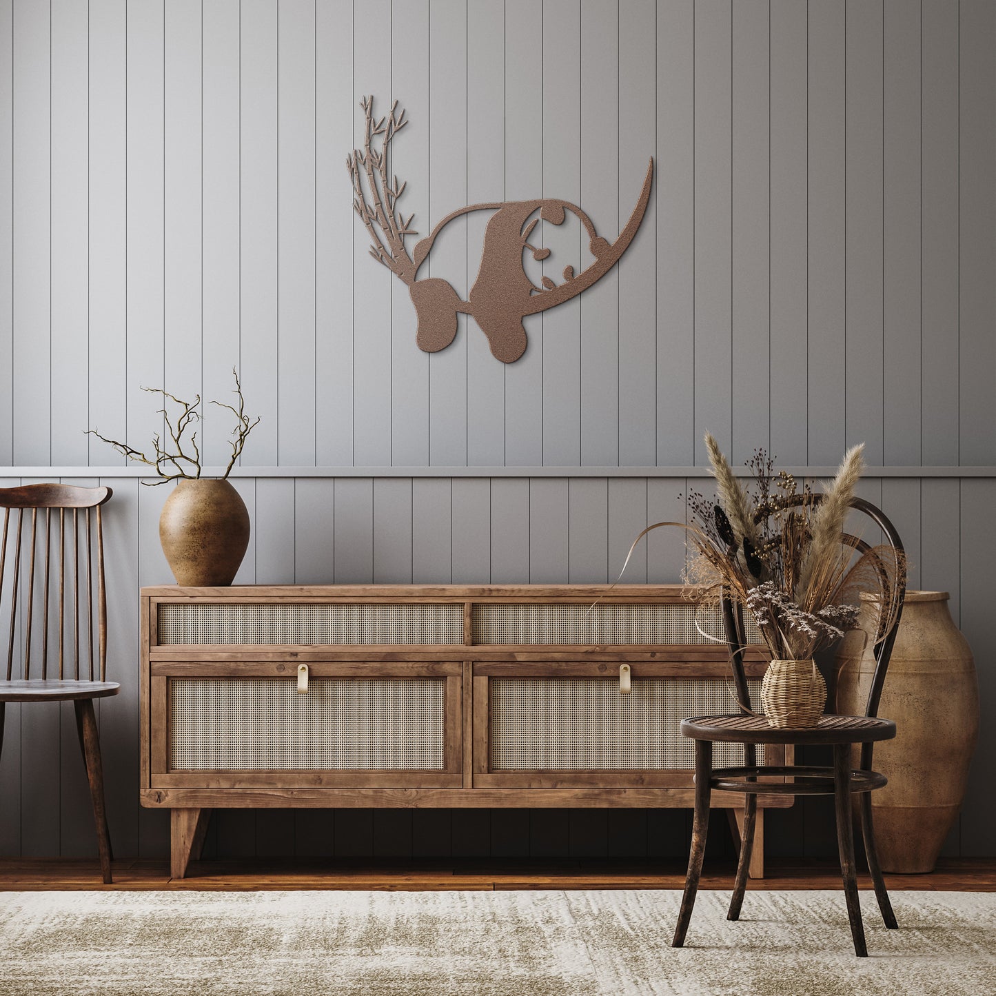 Metal Panda and Bamboo wall art