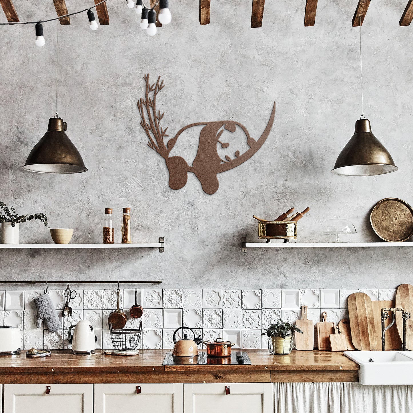 Metal Panda and Bamboo wall art