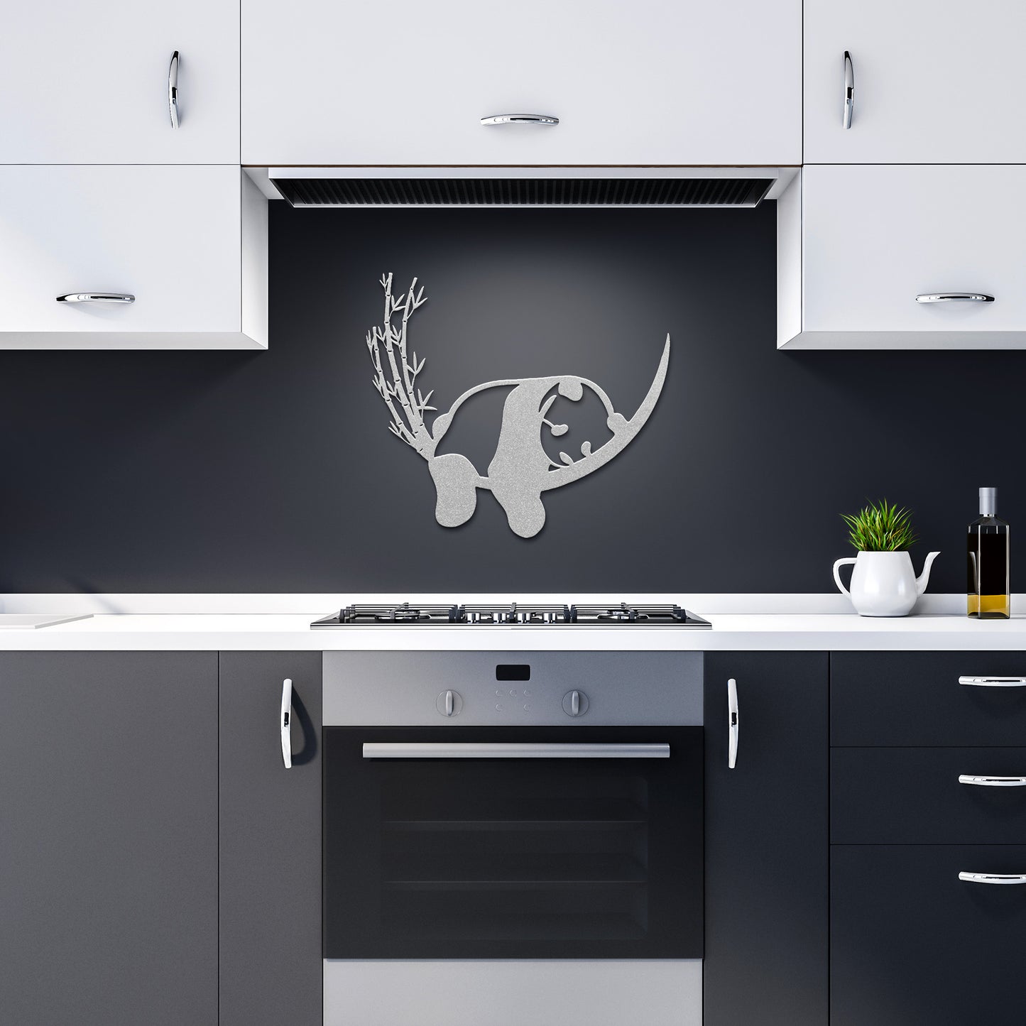 Metal Panda and Bamboo wall art