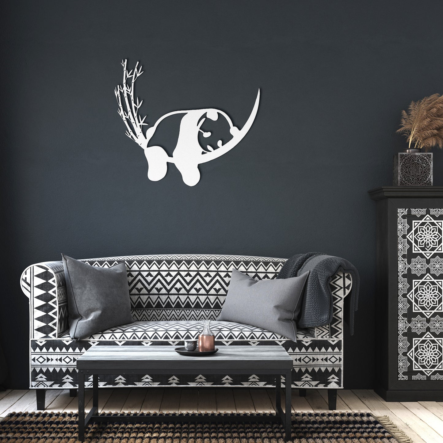 Metal Panda and Bamboo wall art