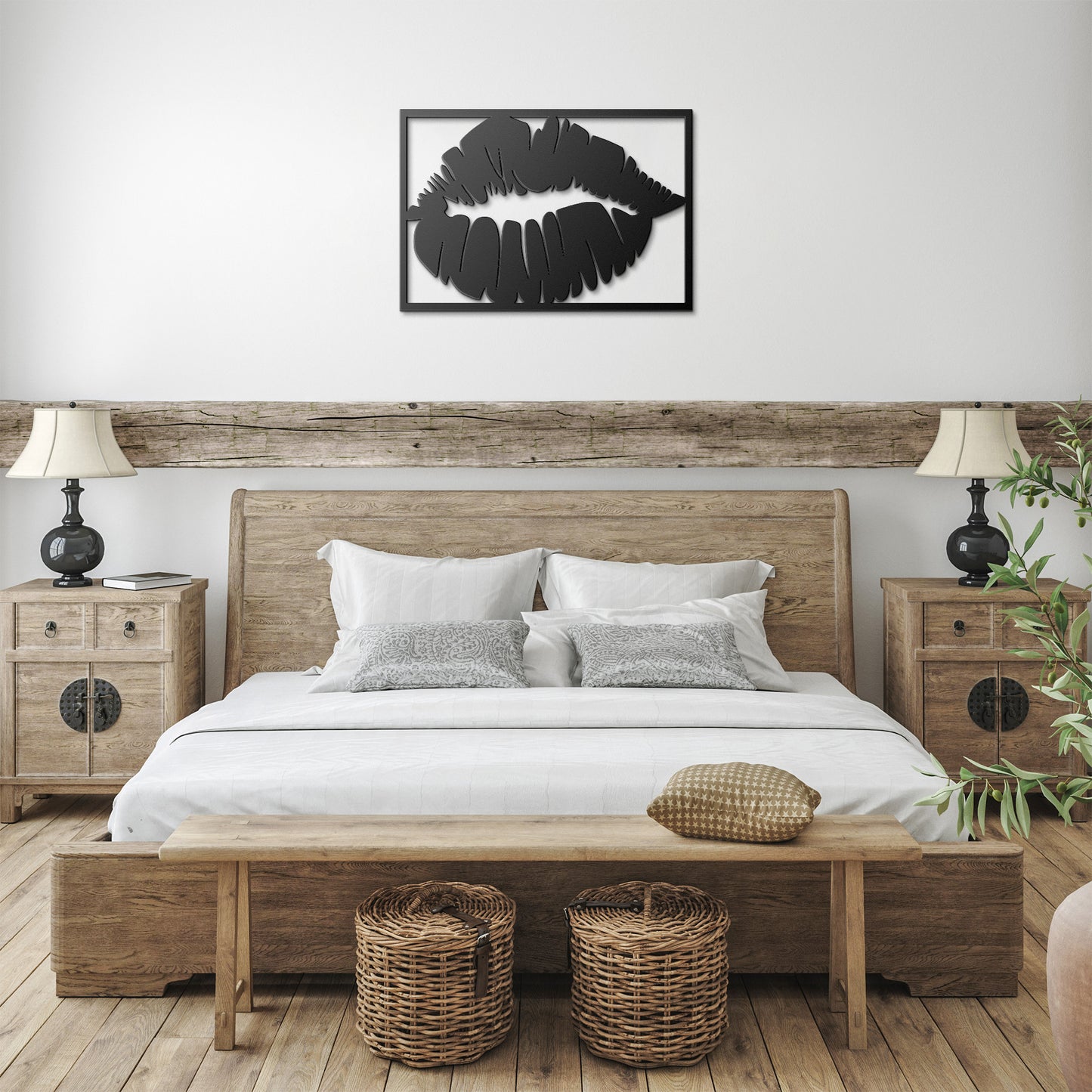 Metallic Kiss: Sensual Lips Wall Art