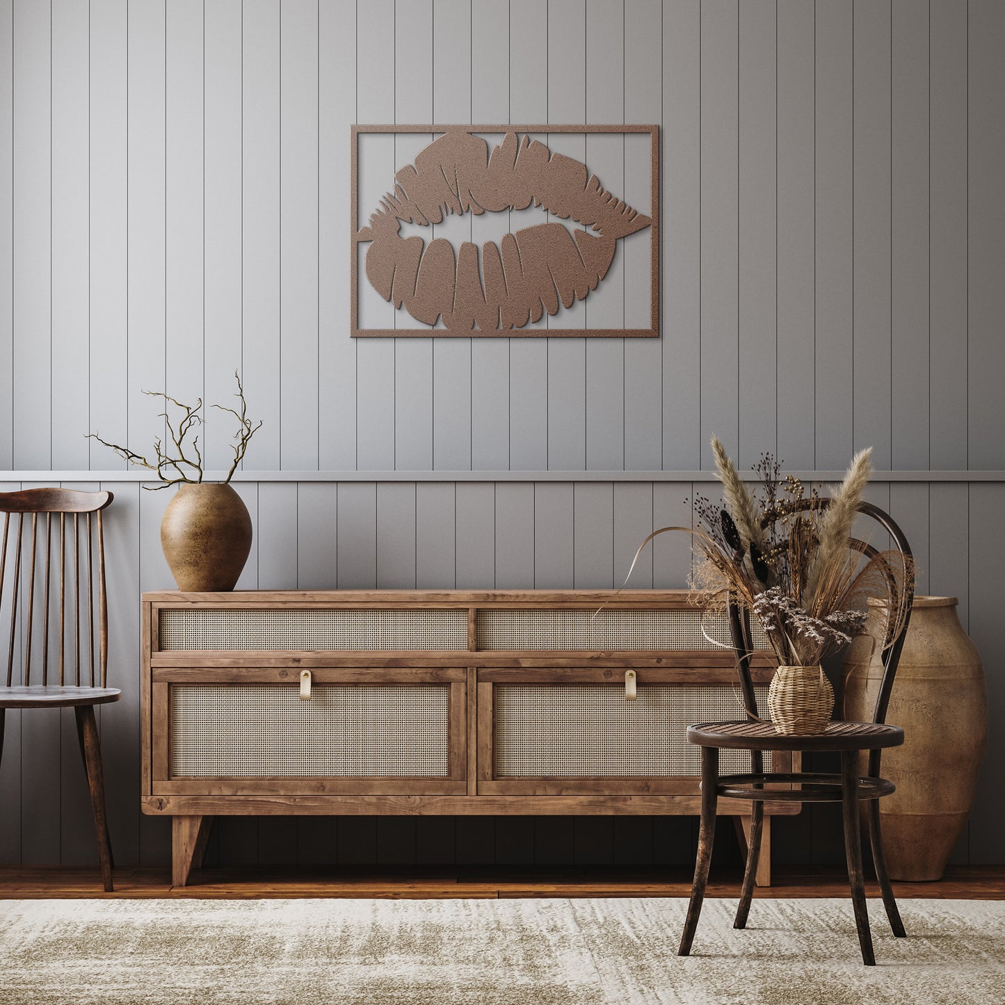 Metallic Kiss: Sensual Lips Wall Art
