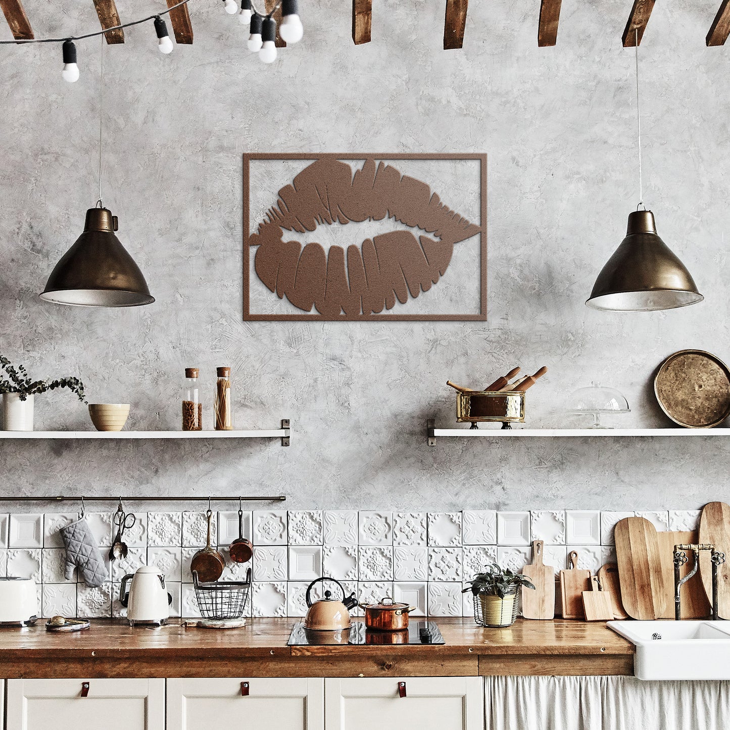 Metallic Kiss: Sensual Lips Wall Art