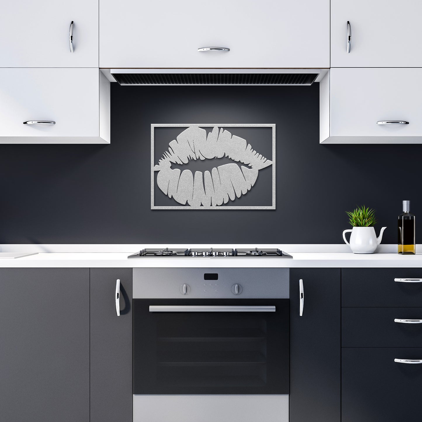 Metallic Kiss: Sensual Lips Wall Art