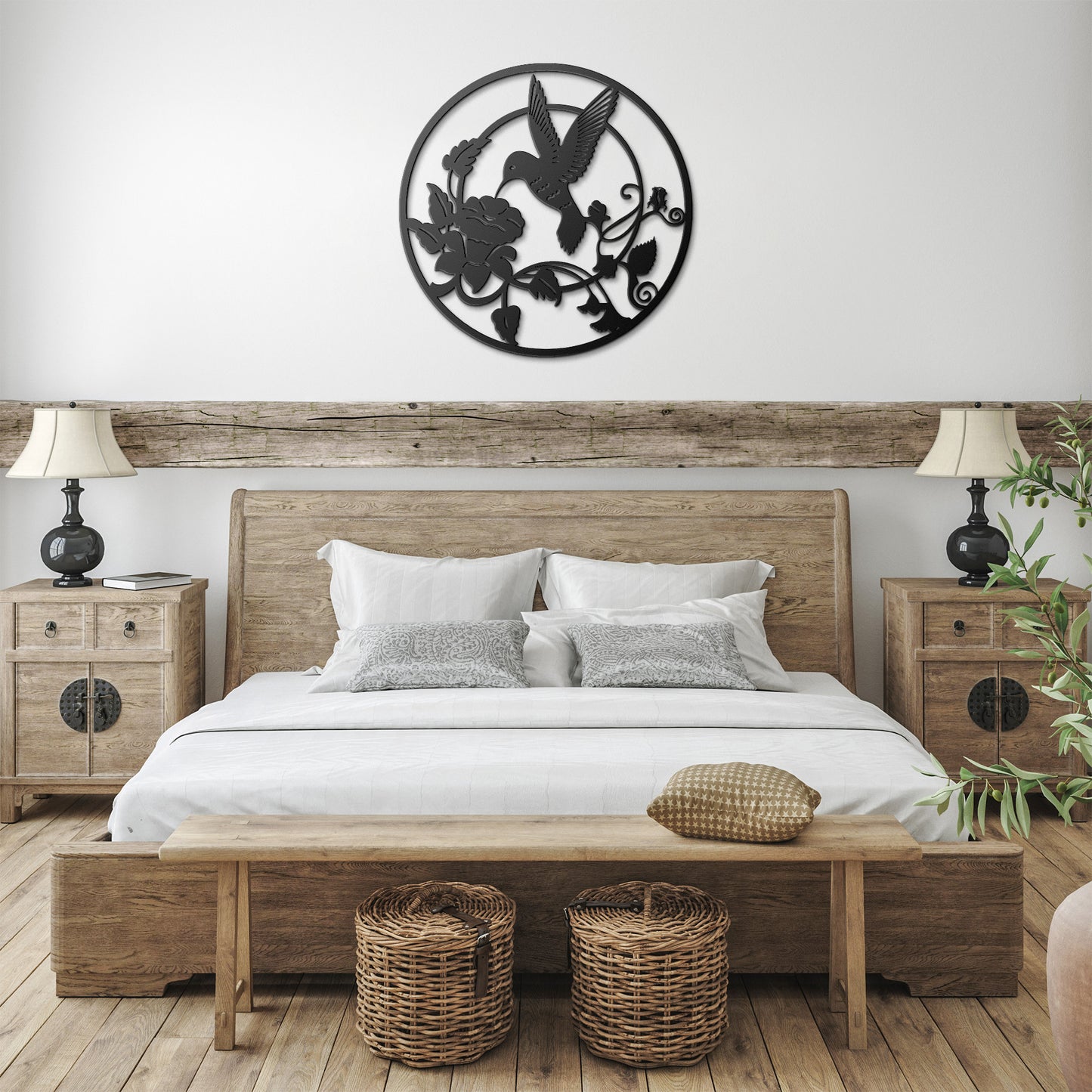 Round metal Hummingbird wall art