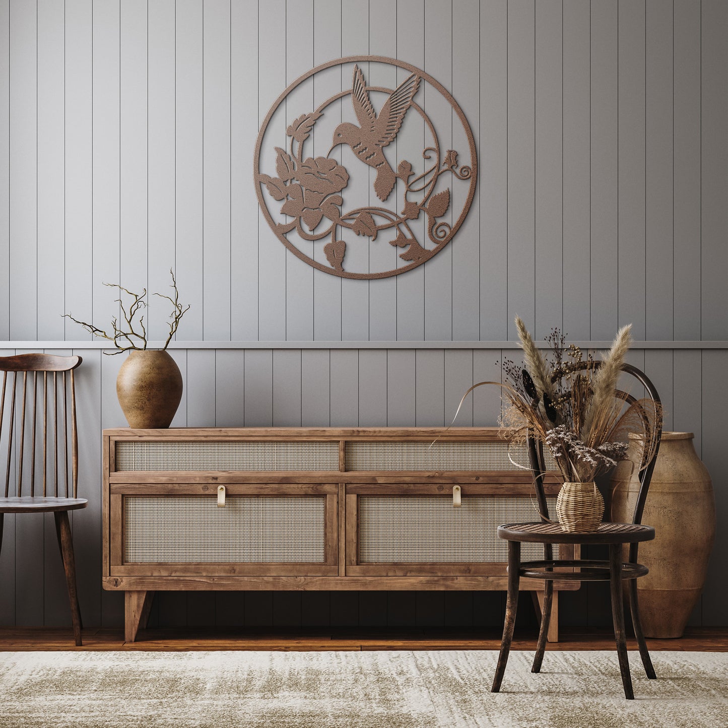 Round metal Hummingbird wall art