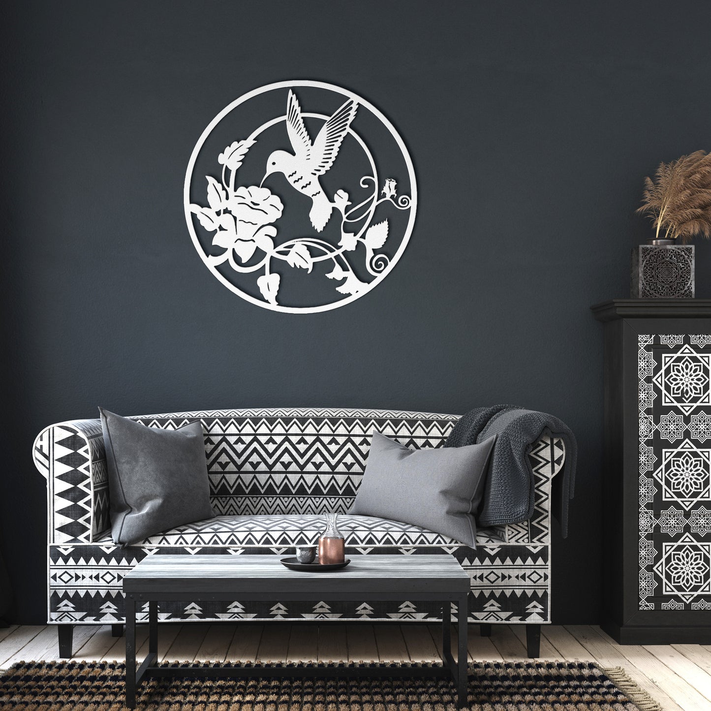 Round metal Hummingbird wall art