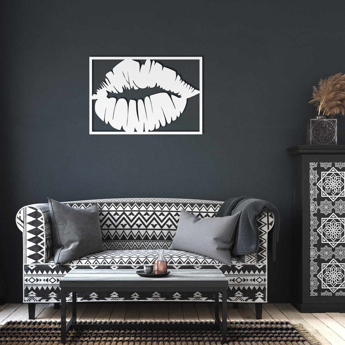 Metallic Kiss: Sensual Lips Wall Art